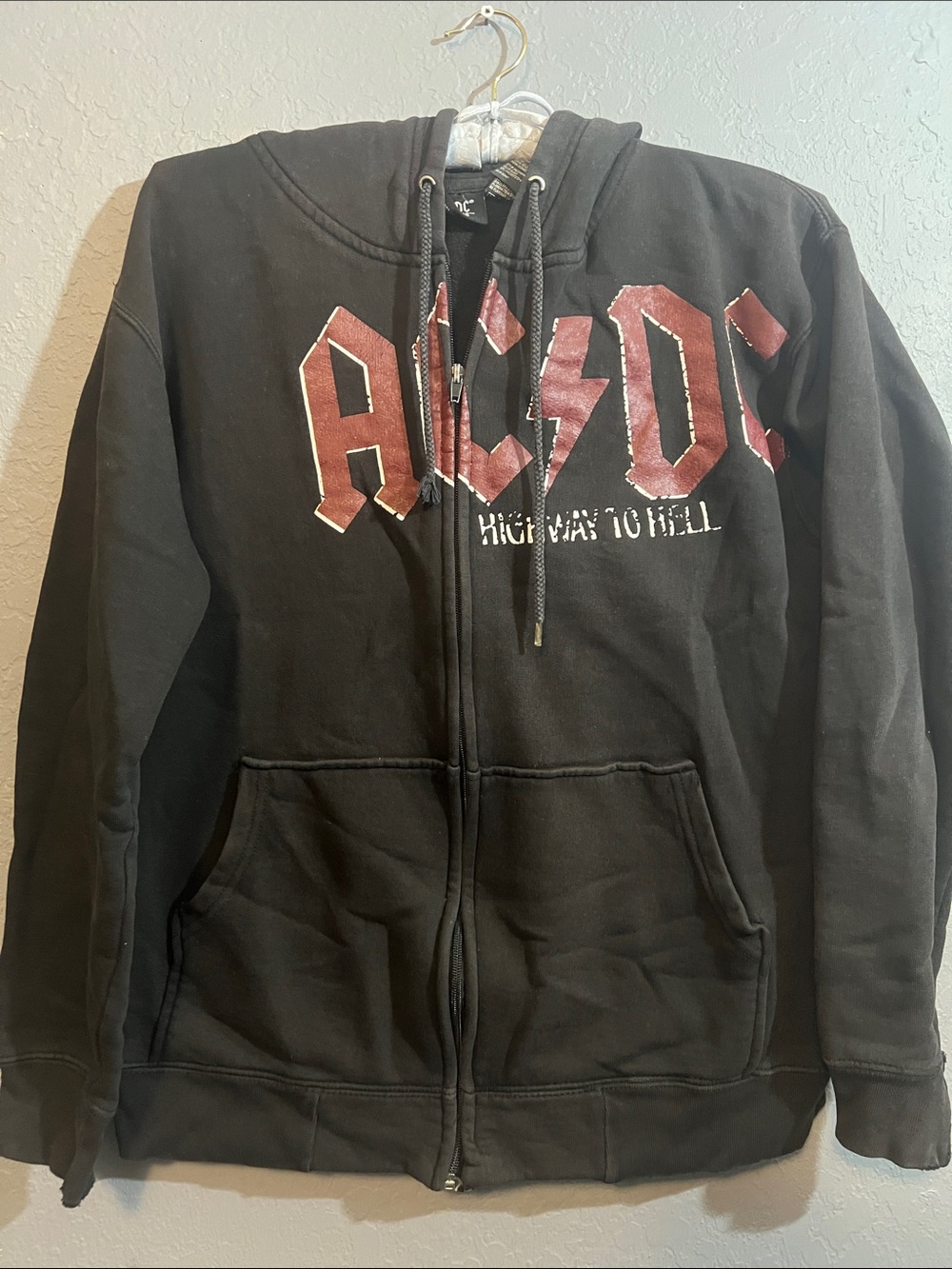 AC/DC Black Zip-Up Hoodie with Red Logo